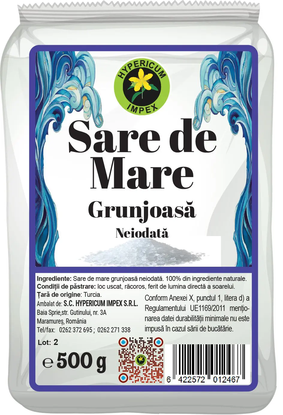 Sare de mare grunjoasă neiodată 500g