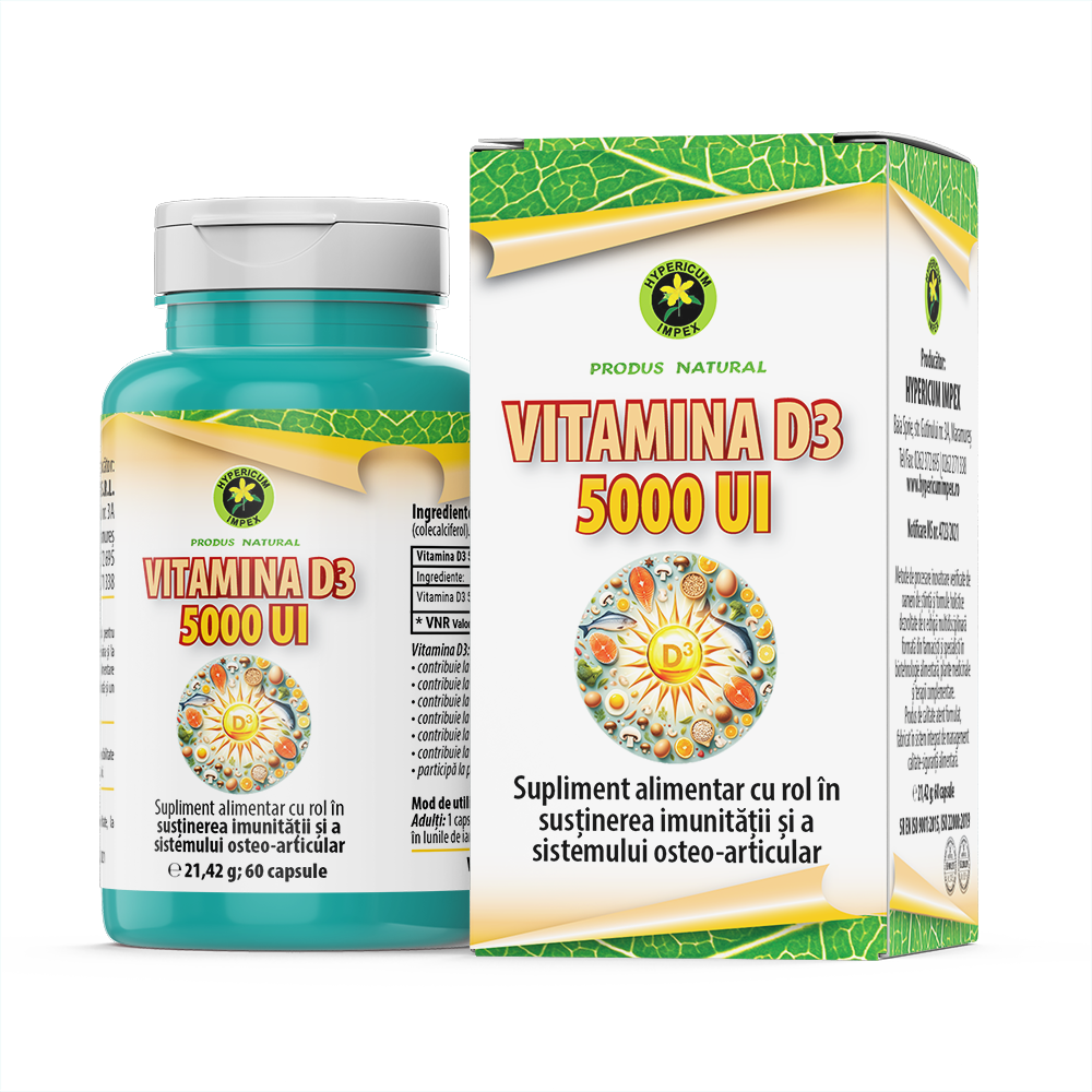 Capsule Vitamina D3 5000 UI - Rol în susținerea imunității și a sistemului osteo-articular.