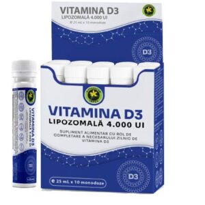 Vitamina D3 Lipozomală 4.000 UI este un produs concentrat, cu o biodisponibilitate superioară, atent formulat pentru susținerea imunității naturale a organismului și menținerea sănătății sistemului osteoarticular, și pentru a crește în mod rapid și facil aportul zilnic al acestei vitamine în organism.