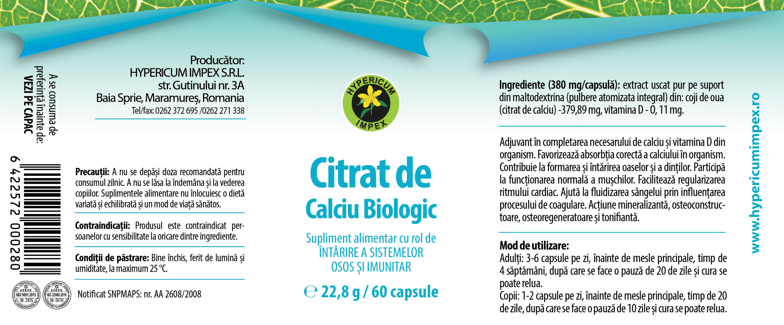 Capsule Citrat de Calciu Biologic